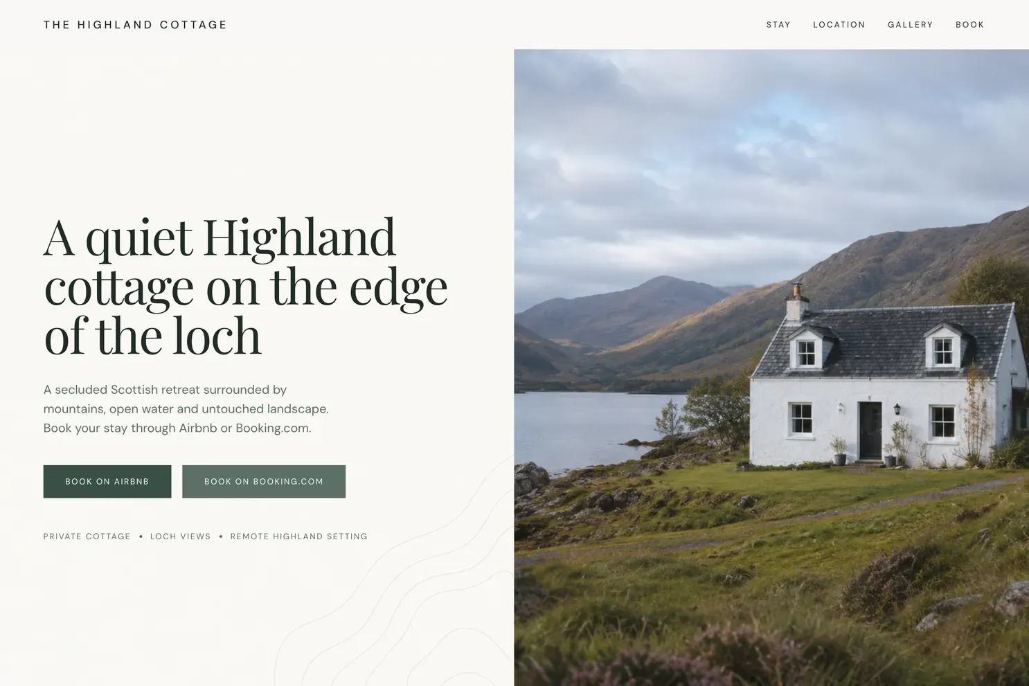 The Highland Cottage website, built with Macaly